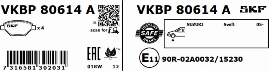 SKF VKBP 80614 A - Bromsbeläggssats, skivbroms xdelar.se