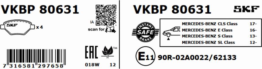 SKF VKBP 80631 - Bromsbeläggssats, skivbroms xdelar.se