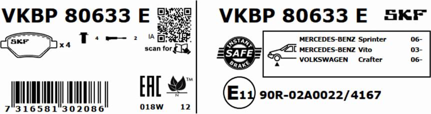 SKF VKBP 80633 E - Bromsbeläggssats, skivbroms xdelar.se