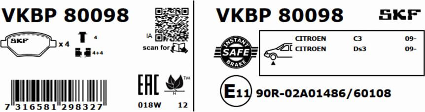 SKF VKBP 80098 - Bromsbeläggssats, skivbroms xdelar.se