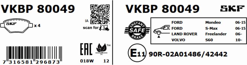 SKF VKBP 80049 - Bromsbeläggssats, skivbroms xdelar.se