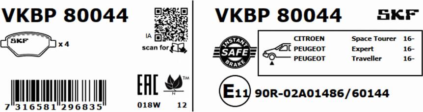 SKF VKBP 80044 - Bromsbeläggssats, skivbroms xdelar.se