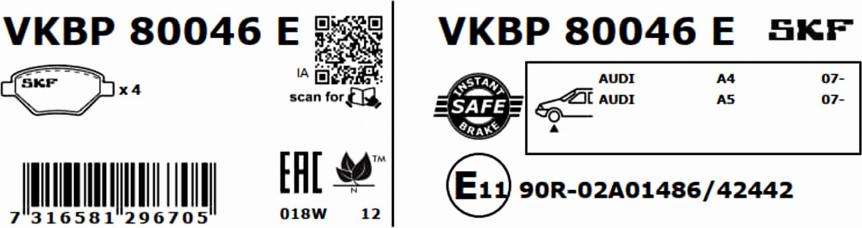 SKF VKBP 80046 E - Bromsbeläggssats, skivbroms xdelar.se