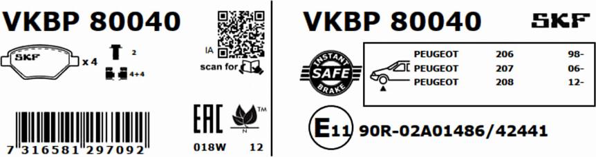 SKF VKBP 80040 - Bromsbeläggssats, skivbroms xdelar.se