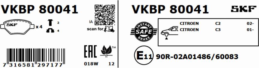 SKF VKBP 80041 - Bromsbeläggssats, skivbroms xdelar.se