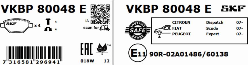 SKF VKBP 80048 E - Bromsbeläggssats, skivbroms xdelar.se