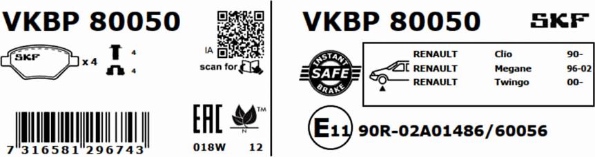 SKF VKBP 80050 - Bromsbeläggssats, skivbroms xdelar.se