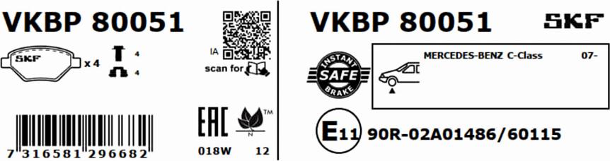 SKF VKBP 80051 - Bromsbeläggssats, skivbroms xdelar.se