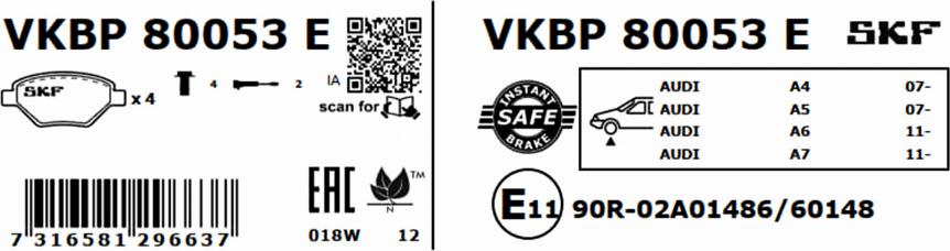 SKF VKBP 80053 E - Bromsbeläggssats, skivbroms xdelar.se