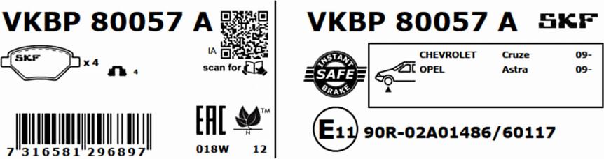 SKF VKBP 80057 A - Bromsbeläggssats, skivbroms xdelar.se