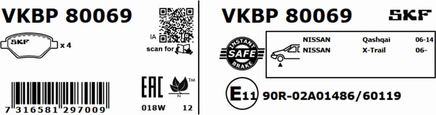 SKF VKBP 80069 - Bromsbeläggssats, skivbroms xdelar.se