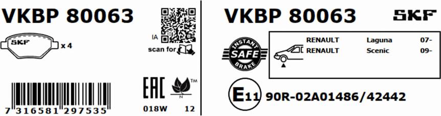 SKF VKBP 80063 - Bromsbeläggssats, skivbroms xdelar.se