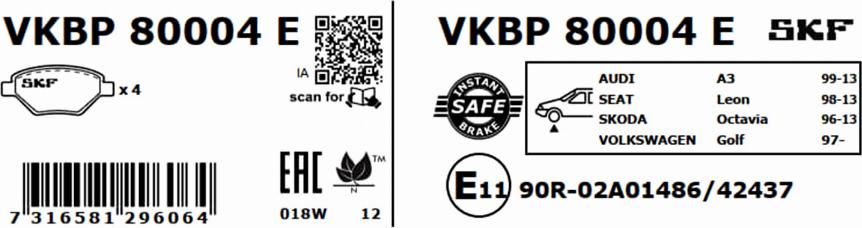 SKF VKBP 80004 E - Bromsbeläggssats, skivbroms xdelar.se