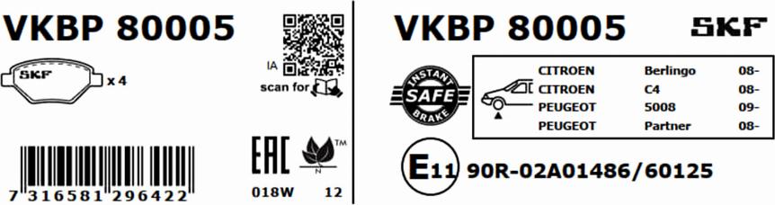 SKF VKBP 80005 - Bromsbeläggssats, skivbroms xdelar.se