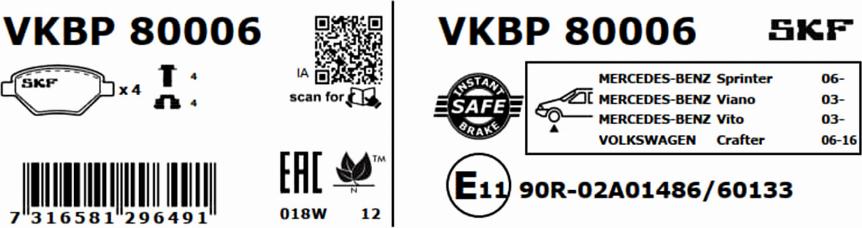 SKF VKBP 80006 - Bromsbeläggssats, skivbroms xdelar.se