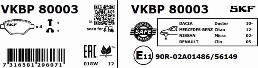 SKF VKBP 80003 - Bromsbeläggssats, skivbroms xdelar.se