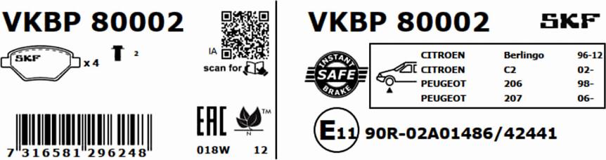 SKF VKBP 80002 - Bromsbeläggssats, skivbroms xdelar.se