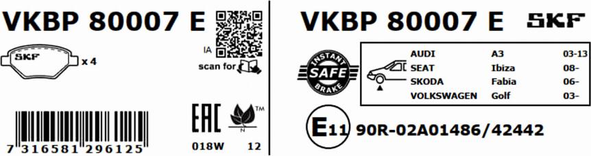 SKF VKBP 80007 E - Bromsbeläggssats, skivbroms xdelar.se