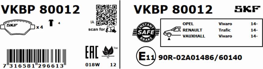 SKF VKBP 80012 - Bromsbeläggssats, skivbroms xdelar.se