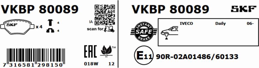 SKF VKBP 80089 - Bromsbeläggssats, skivbroms xdelar.se