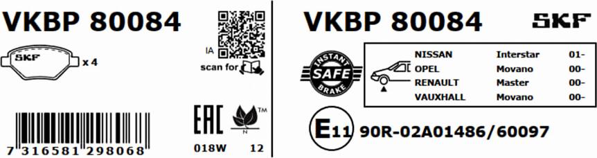 SKF VKBP 80084 - Bromsbeläggssats, skivbroms xdelar.se