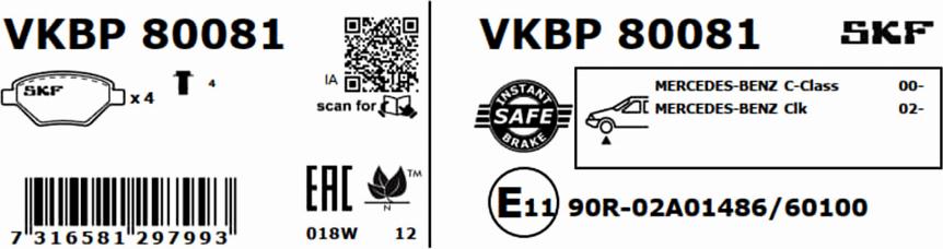 SKF VKBP 80081 - Bromsbeläggssats, skivbroms xdelar.se