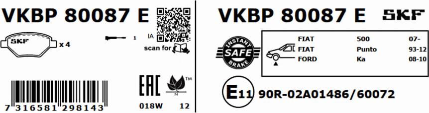 SKF VKBP 80087 E - Bromsbeläggssats, skivbroms xdelar.se