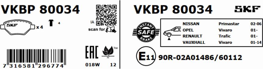 SKF VKBP 80034 - Bromsbeläggssats, skivbroms xdelar.se