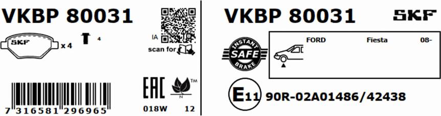 SKF VKBP 80031 - Bromsbeläggssats, skivbroms xdelar.se