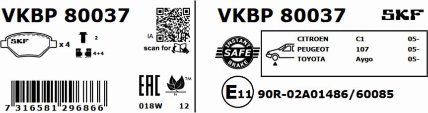 SKF VKBP 80037 - Bromsbeläggssats, skivbroms xdelar.se