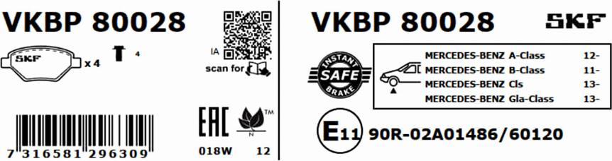 SKF VKBP 80028 - Bromsbeläggssats, skivbroms xdelar.se