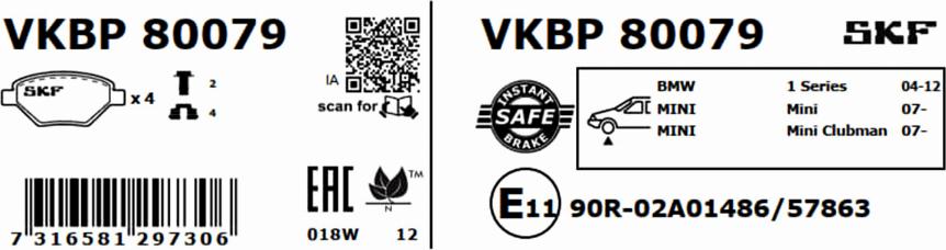 SKF VKBP 80079 - Bromsbeläggssats, skivbroms xdelar.se