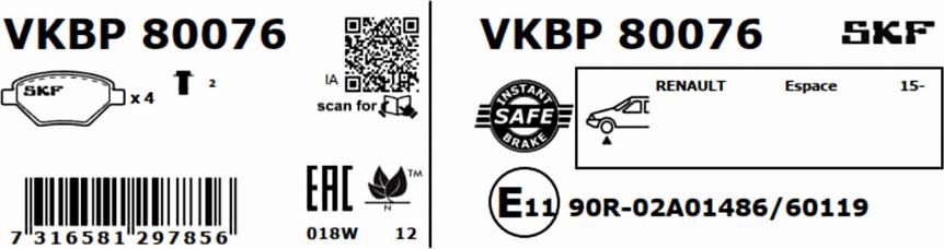 SKF VKBP 80076 - Bromsbeläggssats, skivbroms xdelar.se