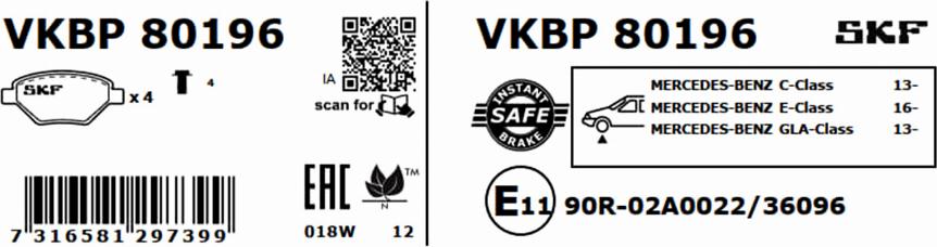 SKF VKBP 80196 - Bromsbeläggssats, skivbroms xdelar.se