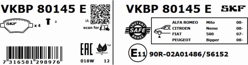 SKF VKBP 80145 E - Bromsbeläggssats, skivbroms xdelar.se