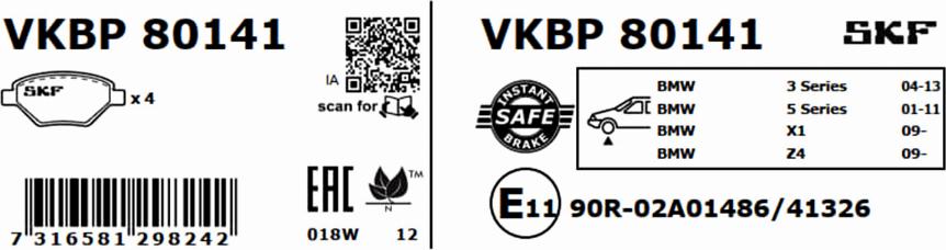 SKF VKBP 80141 - Bromsbeläggssats, skivbroms xdelar.se