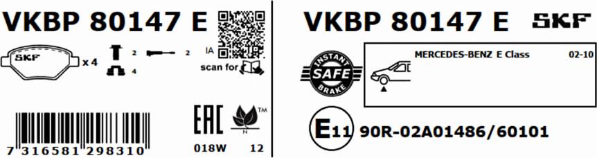 SKF VKBP 80147 E - Bromsbeläggssats, skivbroms xdelar.se