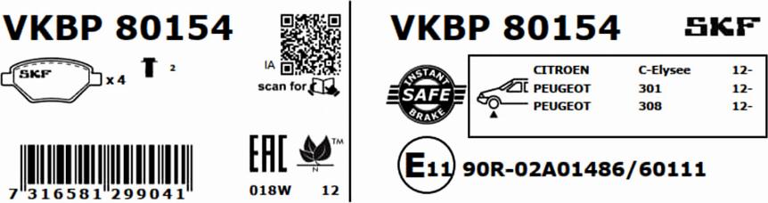 SKF VKBP 80154 - Bromsbeläggssats, skivbroms xdelar.se