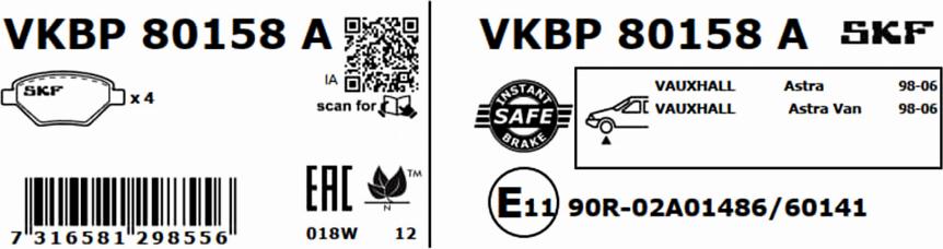 SKF VKBP 80158 A - Bromsbeläggssats, skivbroms xdelar.se