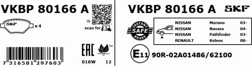 SKF VKBP 80166 A - Bromsbeläggssats, skivbroms xdelar.se