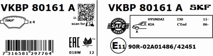 SKF VKBP 80161 A - Bromsbeläggssats, skivbroms xdelar.se