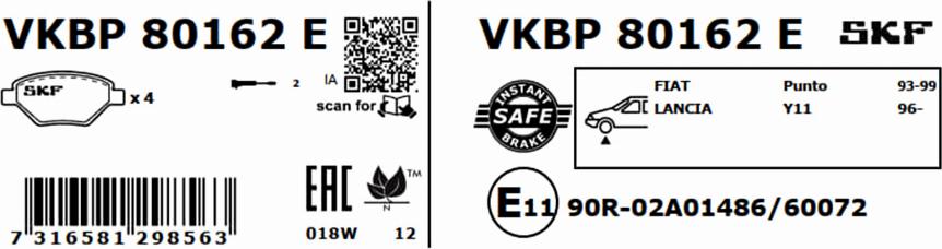 SKF VKBP 80162 E - Bromsbeläggssats, skivbroms xdelar.se