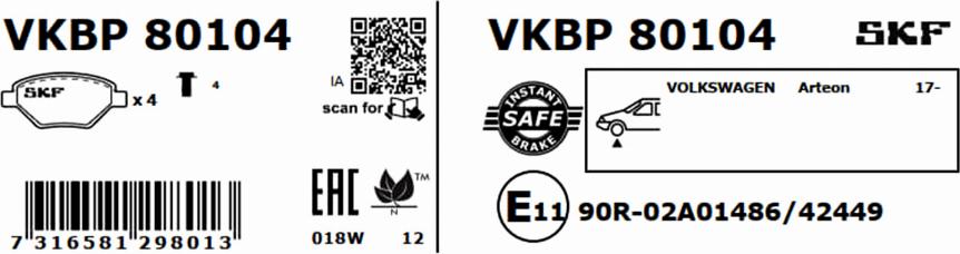 SKF VKBP 80104 - Bromsbeläggssats, skivbroms xdelar.se