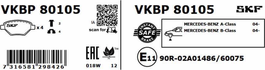 SKF VKBP 80105 - Bromsbeläggssats, skivbroms xdelar.se