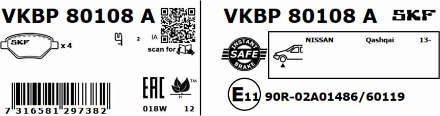 SKF VKBP 80108 A - Bromsbeläggssats, skivbroms xdelar.se