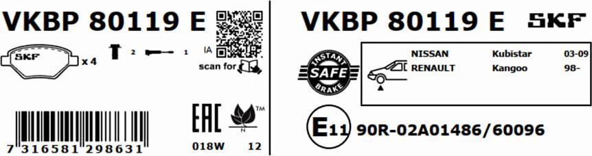 SKF VKBP 80119 E - Bromsbeläggssats, skivbroms xdelar.se