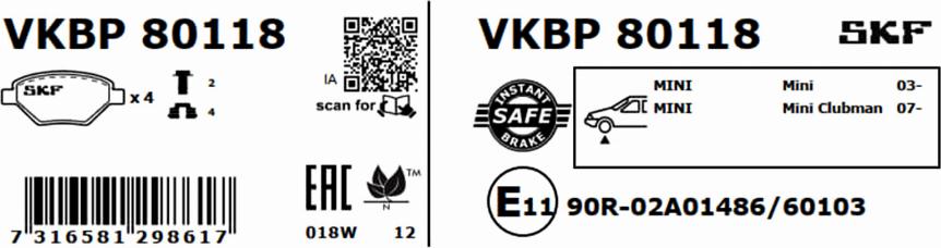 SKF VKBP 80118 - Bromsbeläggssats, skivbroms xdelar.se