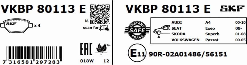 SKF VKBP 80113 E - Bromsbeläggssats, skivbroms xdelar.se