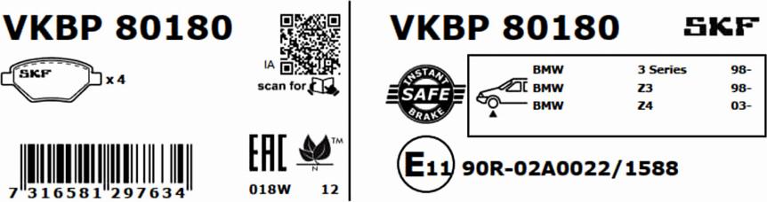 SKF VKBP 80180 - Bromsbeläggssats, skivbroms xdelar.se