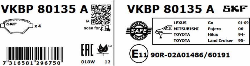 SKF VKBP 80135 A - Bromsbeläggssats, skivbroms xdelar.se